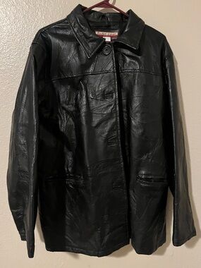 Vintage Tudor Court Genuine Leather Jacket XL Black Button Front Blazer Coat